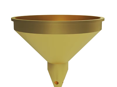 Sturdy Golden Yellow Funnel With Wide Top Narrow Spout And Small Bottom Hole 3d model