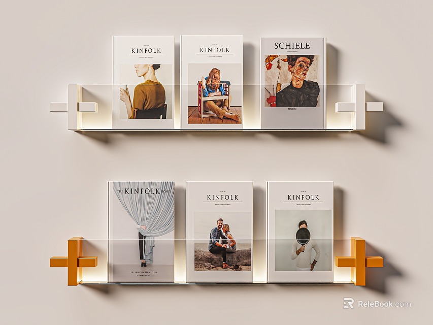 Modern Wall Decor With Lit Shelves And Magazines 3d model 