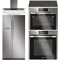 Stainless Steel Kitchen Appliances Including Refrigerator And Double Ovens 3d model