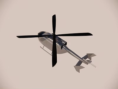 Modern Helicopter With Black Rotors And Silver Body Flying In Clear Sky 3d model