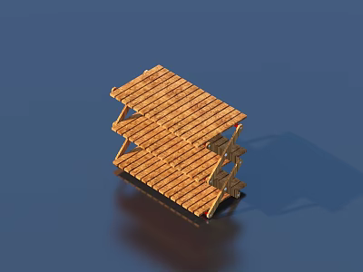 Natural Wood Outdoor Table With Multi Tiered Shelf And Sturdy Design For Outdoor Spaces 3d model