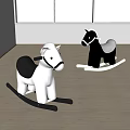 Building Block Rocking Horses White And Black Design For Children Playroom Interior