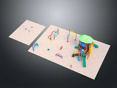 Colorful Outdoor Playground Design With Swings Slide Climbing Frame And Green Roof Structure 3d model