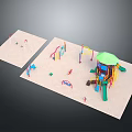 Colorful Outdoor Playground Design With Swings Slide Climbing Frame And Green Roof Structure