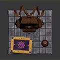 Stone Platform With Brown Backpack Decorative Book And Potion Bottle
