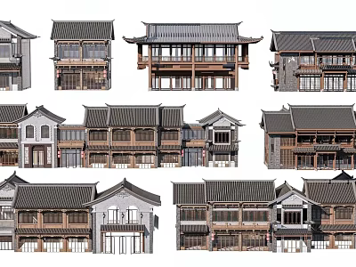 Traditional Chinese Commercial Street With Ancient Architecture Wooden Shops And Tile Roofs 3d model
