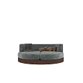 Gray Round Single Sofa with Wooden Base Brown Cushions and Soft Blanket