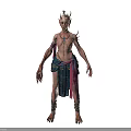 Fantasy Mythical Creature Character with Horned Head Tattoos Traditional Cloth and Ankle Ornaments Design