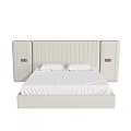 Modern Upholstered Double Bed With Padded Headboard Symmetric Side Panels And White Bedding 3d model