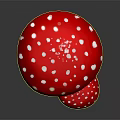 Three Vibrant Red Mushrooms With White Spots In Various Sizes On Dark Background