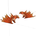 Two Orange Dragon 3D Models With Detailed Wings And Sculpted Bodies
