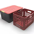 Red Lattice Plastic Storage Basket And Black Storage Box With Red Lid