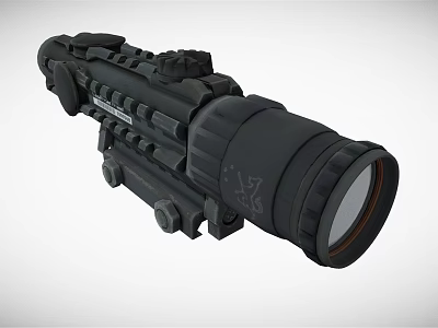 Tactical Weapon Scope Featuring Black Cylindrical Body and Adjustable Knobs for Precision Shooting 3d model