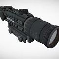 Tactical Weapon Scope Featuring Black Cylindrical Body and Adjustable Knobs for Precision Shooting 3d model