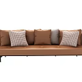 Comfortable Brown Sectional Sofa with Plaid and Gray Cushions Modern Design 3d model