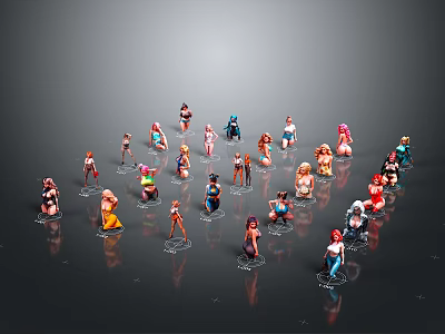 Children Toy Figures In Colorful Styles And Different Poses On Display Background 3d model