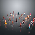 Children Toy Figures In Colorful Styles And Different Poses On Display Background