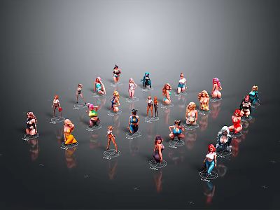 Children Toy Figures In Colorful Styles And Different Poses On Display Background 3d model