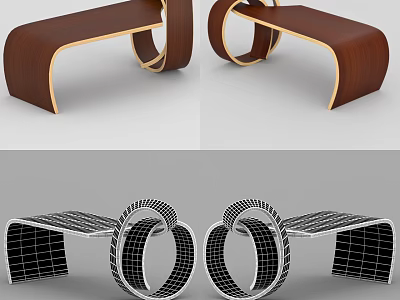 Modern Public Chair Design With Wooden Curved Structure And Circular Frame 3d model
