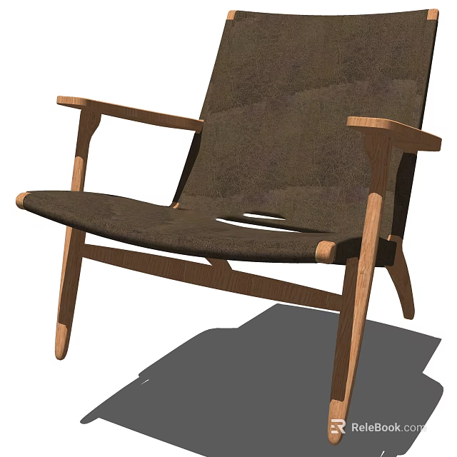 Minimalist Modern Armchair With Wooden Frame Dark Upholstery And Armrests For Living Room 3d model 