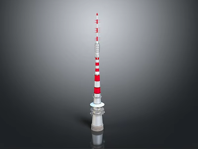 Tall Red And White Striped Communication Tower With Antenna And Metal Base 3d model