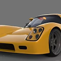 Yellow Sports Car With Streamlined Design Black Rear Wing Wheels And Reflection On Gray Background