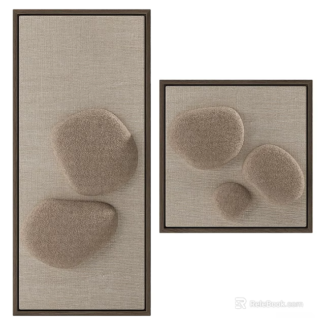 Decorative Picture Frames With Linen Background And Brown Stone Decorations 3d model