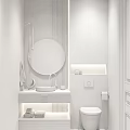 Stylish Luxury Bathroom Interior With Round Vanity Mirror Dark Marble Walls And Warm Wood Decor