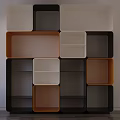 Modern Multicolor Modular Cube Bookshelf With Black White Orange Compartments And Different Sizes 3d model