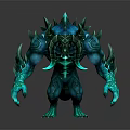 Fierce Blue Green Monster Character With Spiked Spines And Muscular Clawed Hands
