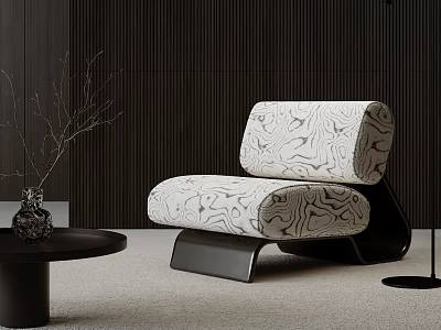 Modern Single Sofa With Swirl Pattern Black Base And Side Table In Neutral Carpet Interior 3d model