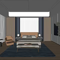 Modern Bedroom Interior Design With Vertical Paneled Headboard Blue Area Rug And Nightstands