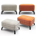 Modern Style Ottoman With Woven Texture Orange And Light Gray Colors And Black Legs