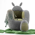 Cute Rabbit Ear Design Single Sofa With Gray Upholstery Green Interior And Matching Ottoman