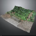 Small Courtyard Building With Wooden Bench Stone Path And Lush Green Foliage