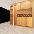 Wooden Bookcase Interior With Layered Shelves Middle Lattice Design Bottom Vertical Slats And Warm Lighting
