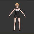 Game Movie Character With Blonde Hair White Top Black Short Dress And High Heels