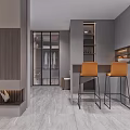 Modern Dining Kitchen Space With Gray Cabinets Pendant Lights And Dining Table 3d model