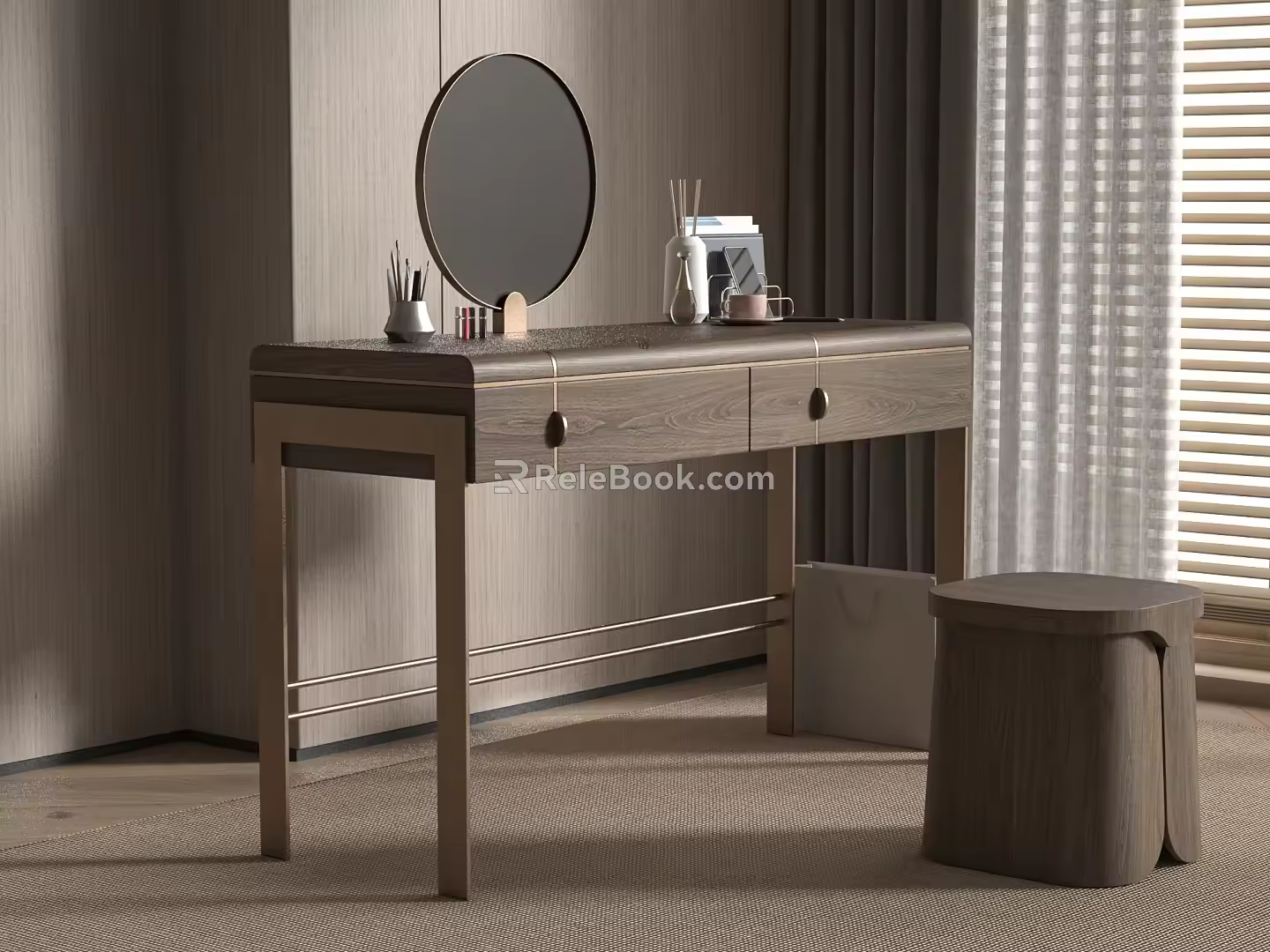 Modern Popular Dressing Table Makeup Stool Combination Dressing Mirror Dressing Table Accessories 3d model