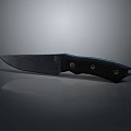 Black Blade Knife With Black Handle Blue Accents On Smooth Surface Gray Gradient Background Reflections 3d model