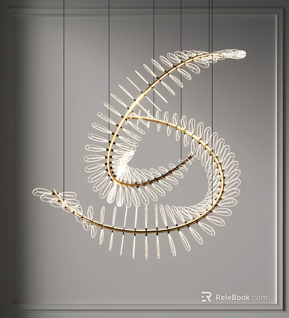 Elegant Modern Spiral Chandelier With Golden Frame And Transparent Decorative Elements 3d model 