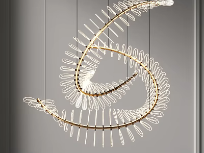 Elegant Modern Spiral Chandelier With Golden Frame And Transparent Decorative Elements 3d model