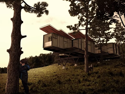 Modern Detached Villa With Elevated Cantilevered Design In Wooded Natural Setting 3d model