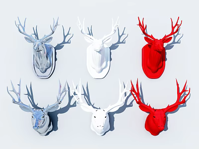 Modern Multicolor Deer Head Animal Wall Decor For Home Living Room 3d model