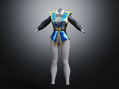 Blue And Gold Accent Fashionable Vest With Black Sleeves And White Pants Design 3d model