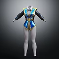 Blue And Gold Accent Fashionable Vest With Black Sleeves And White Pants Design