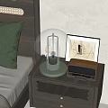 Cozy Bedroom Bedside Table With Amber Glass Lamp And Vintage Radio