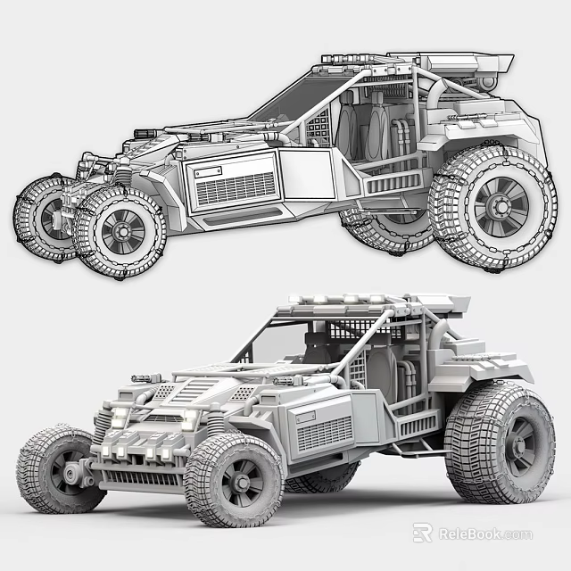 Futuristic Off Road Vehicle Concept Design With Open Top Structure Large Tires And Mechanical Details 3d model 