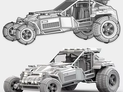Futuristic Off Road Vehicle Concept Design With Open Top Structure Large Tires And Mechanical Details 3d model