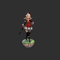 Anime Game Character with Blonde Hair Red Top Black White Skirt and Weapon